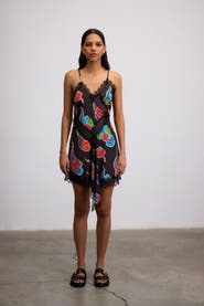 Je Te Veux Sora Cloud Print Mini Dress With Lace Trim