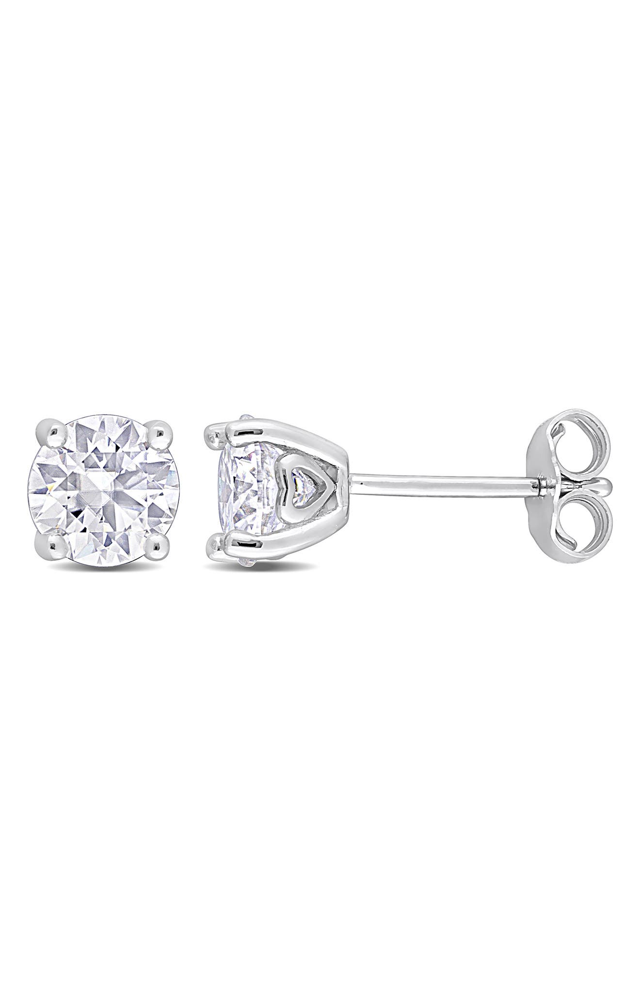 DELMAR Sterling Silver Round Lab Created Moissanite Stud Earrings
