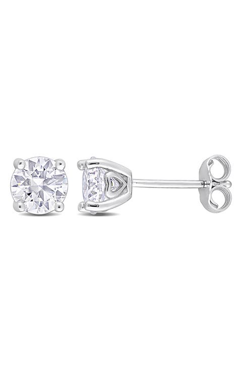Sterling Silver Round Lab Created Moissanite Stud Earrings