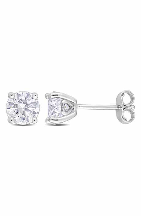 DELMAR Sterling Silver Round Lab Created Moissanite Stud Earrings