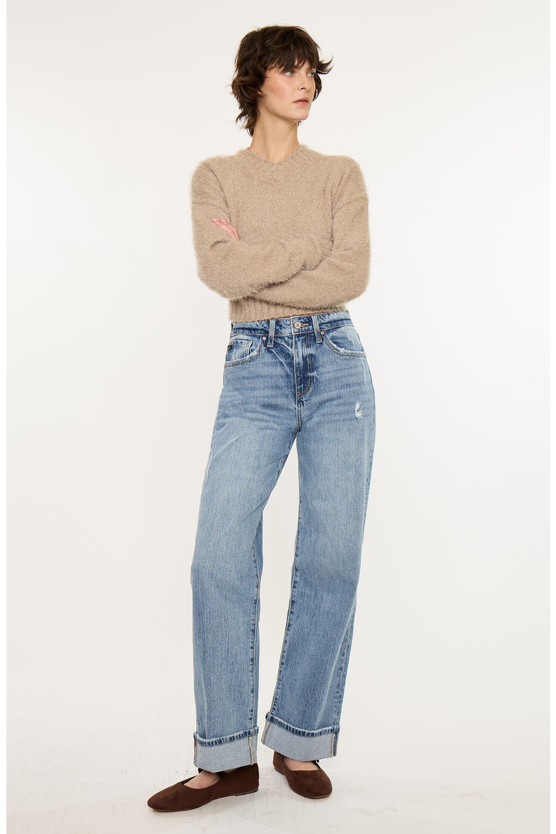 Kolbie High Rise Cuffed Wide Leg Jeans, Alternate, color, Medium Wash