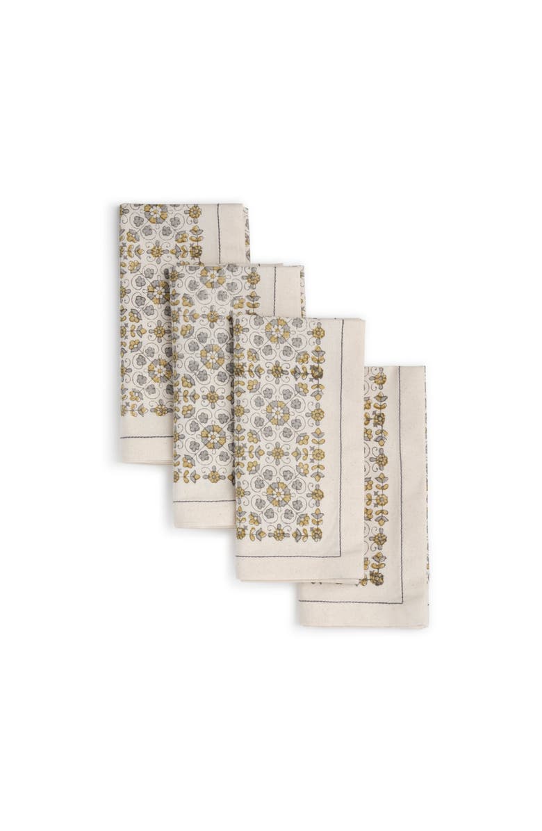Sustainable Threads Hand Block Printed Cotton Napkins- Set of 4, Main, color, Ivy Slate