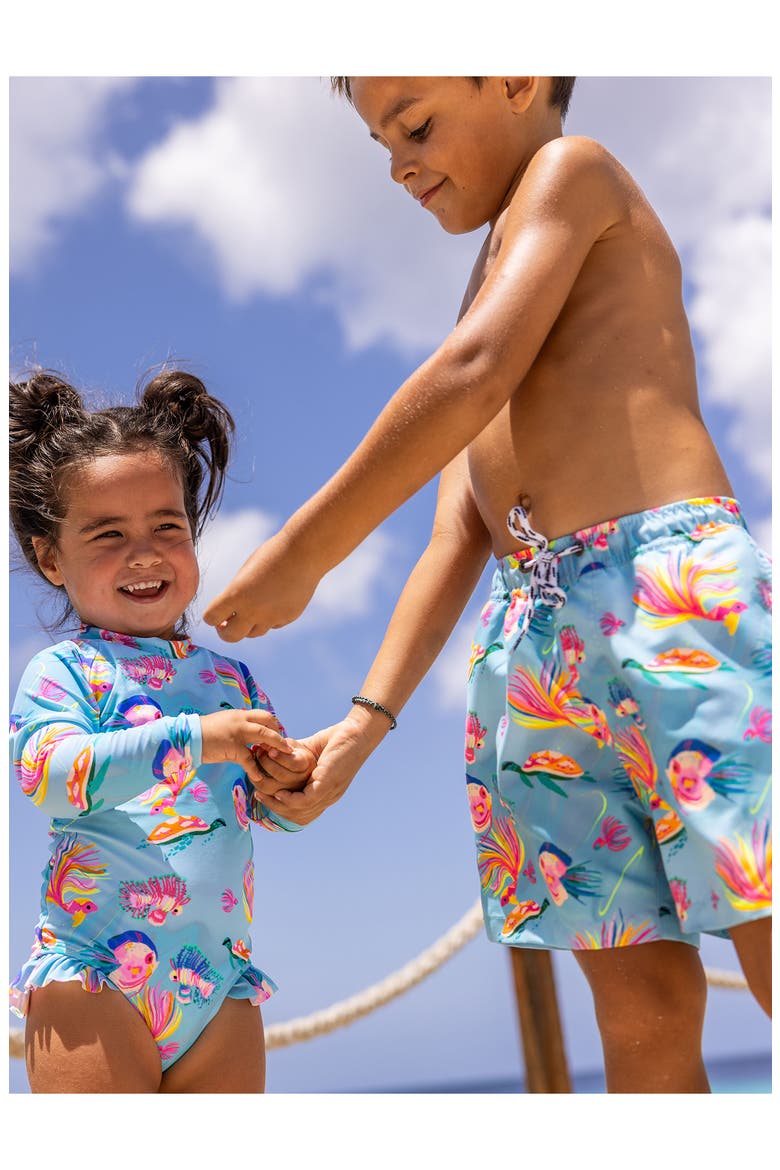 Kids' Kaleido Fish Long Sleeve One-Piece Swimsuit, Alternate, color, BLUE