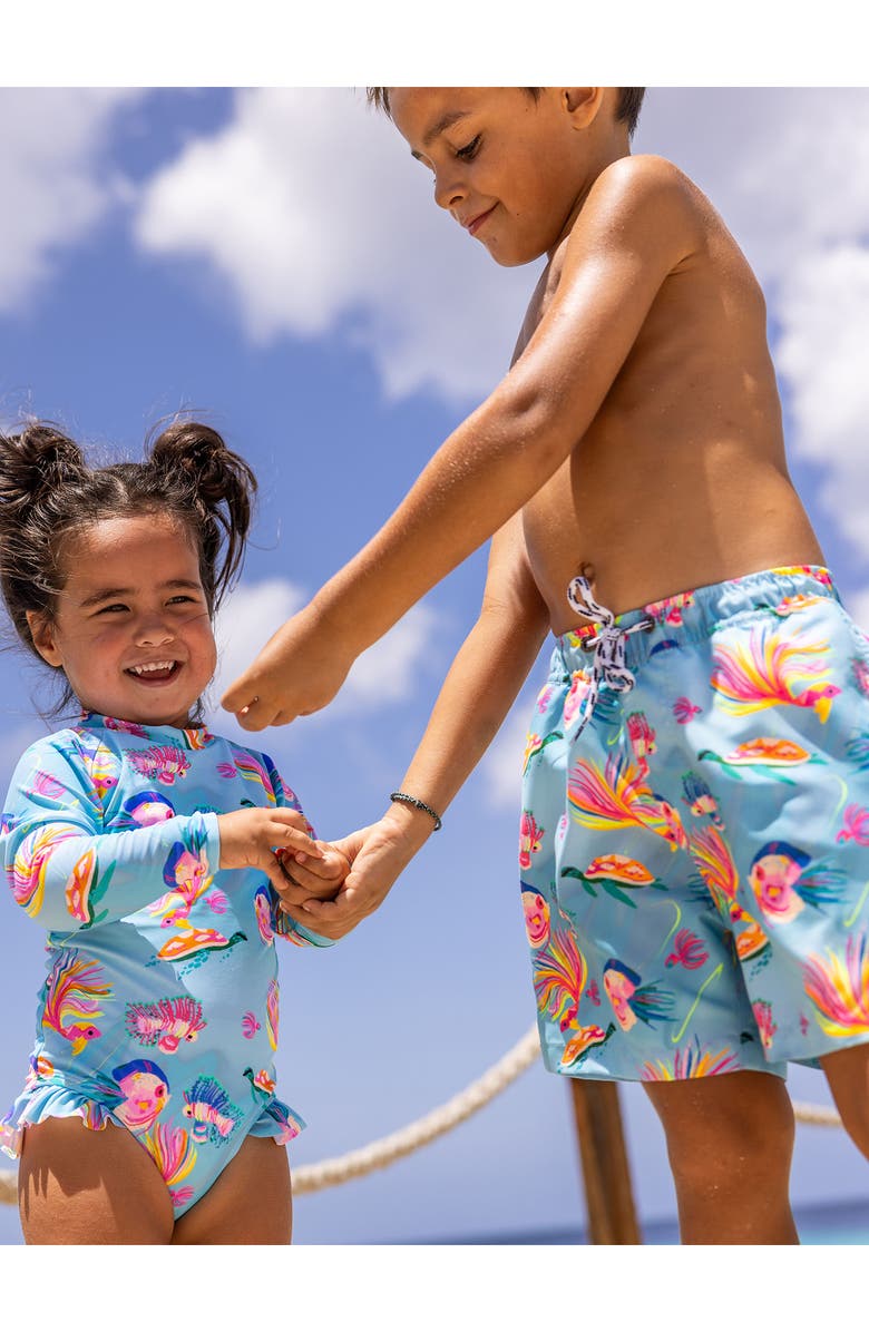 Snapper Rock Kids' Kaleido Fish Long Sleeve One-Piece Swimsuit, Alternate, color, Blue