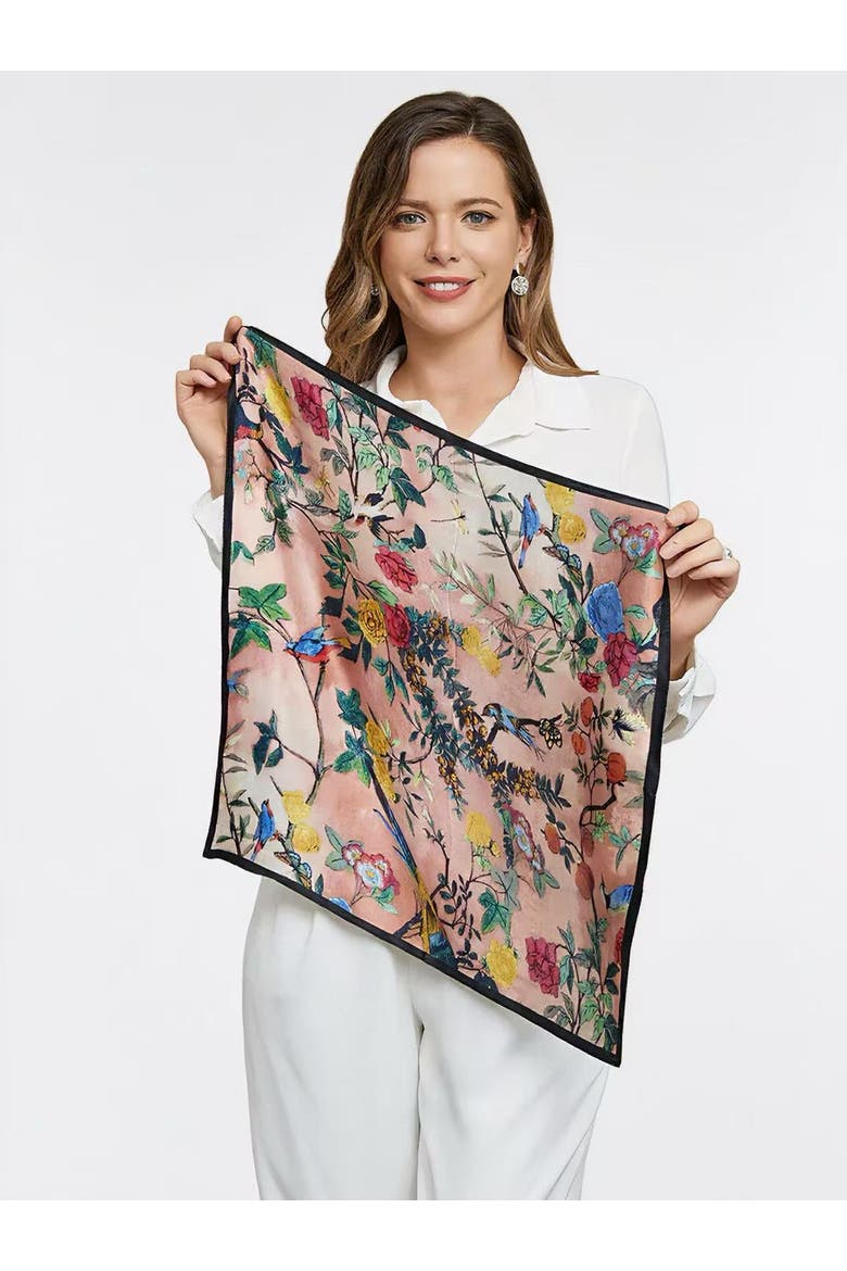 100% Mulberry Silk Floral Pattern Square Scarf, Alternate, color, Floral