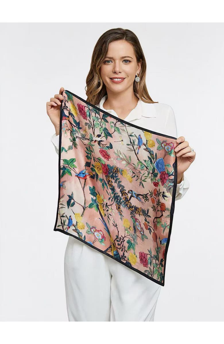SILKSILKY 100% Mulberry Silk Floral Pattern Square Scarf, Alternate, color, Floral