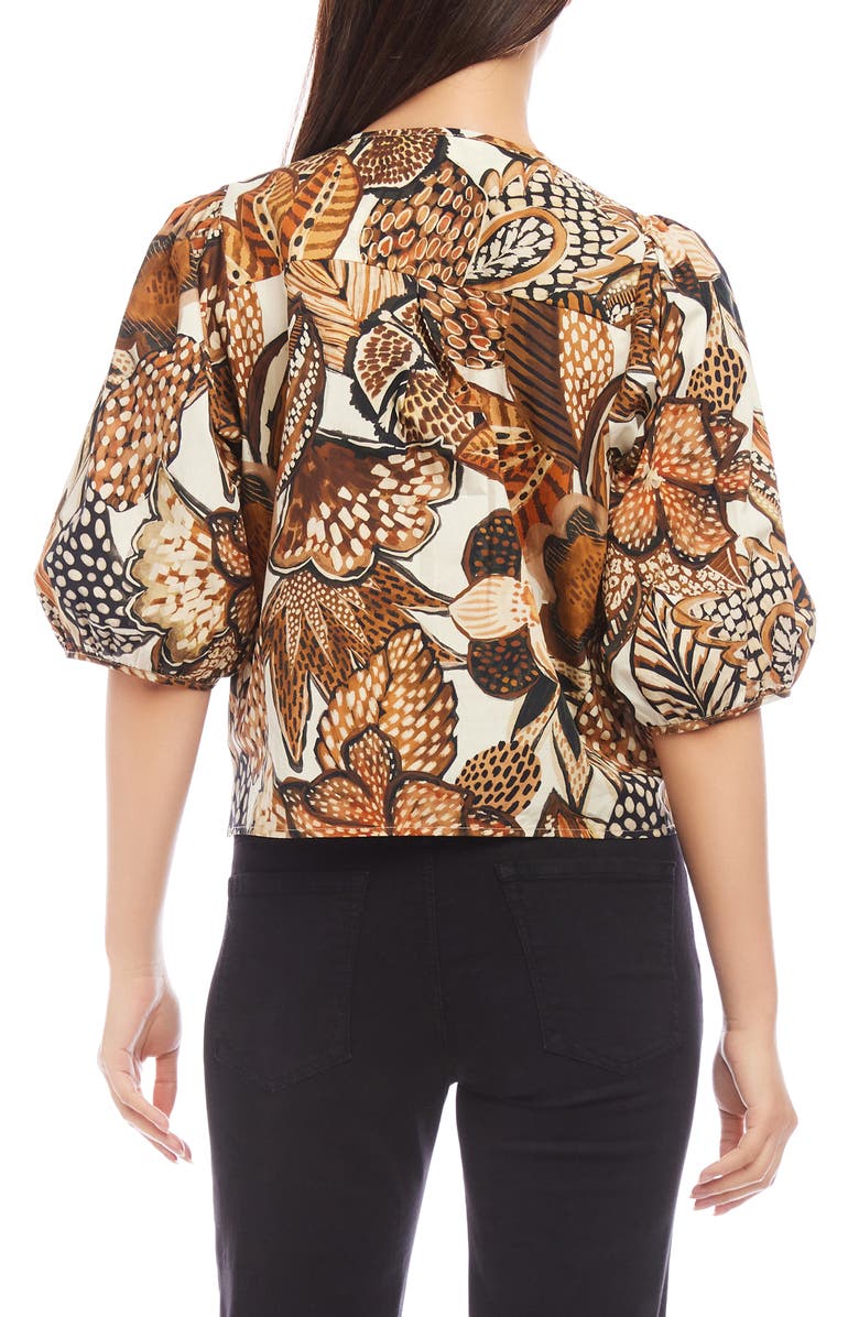 Karen Kane Floral Puff Sleeve Cotton Poplin Button-Up Shirt, Alternate, color, 