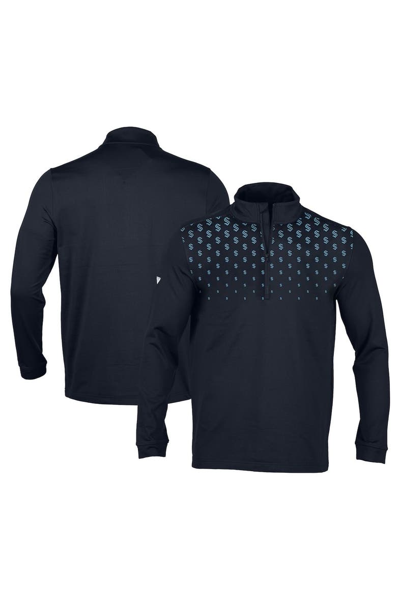 Men's Levelwear Navy Seattle Kraken NHL x PGA Scout Midlayer Quarter-Zip Pullover Top, Main, color, Navy