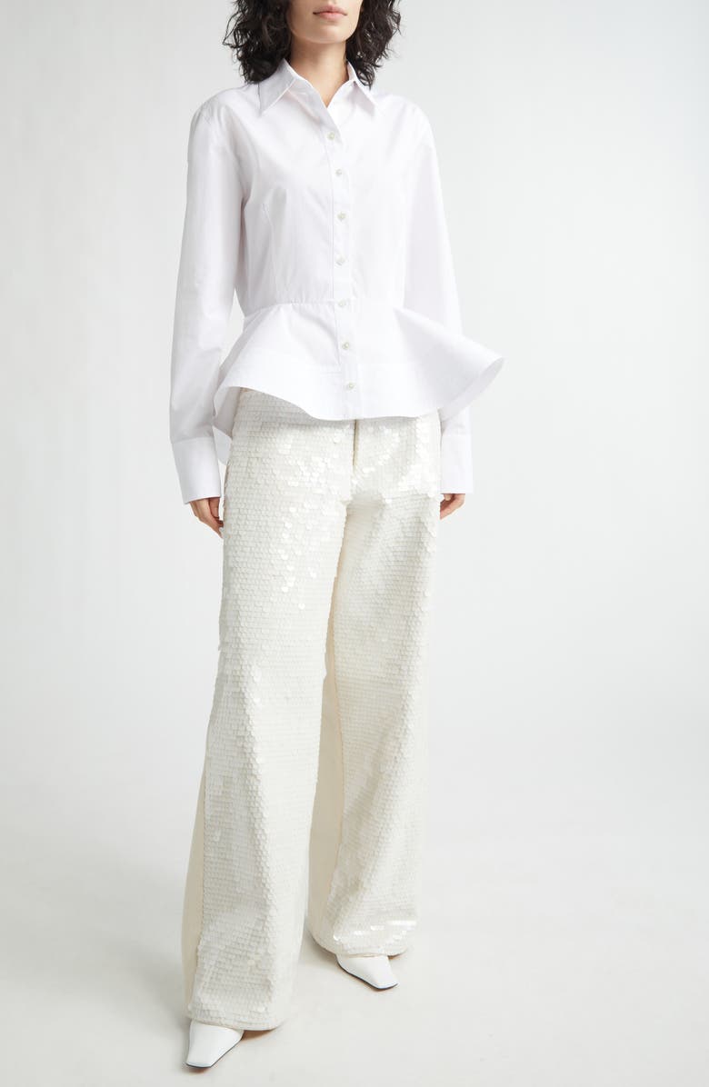 Stella McCartney Cotton Poplin Peplum Shirt, Alternate, color, Pure White