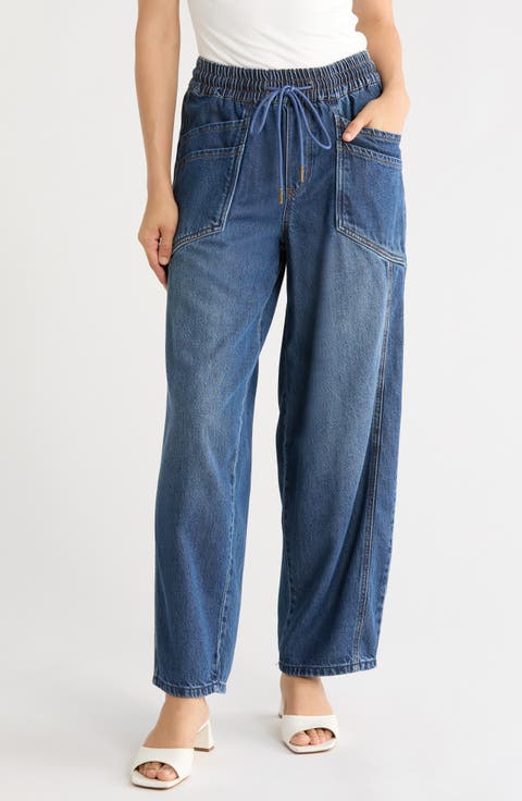Drawstring Barley Barrel Leg Jeans