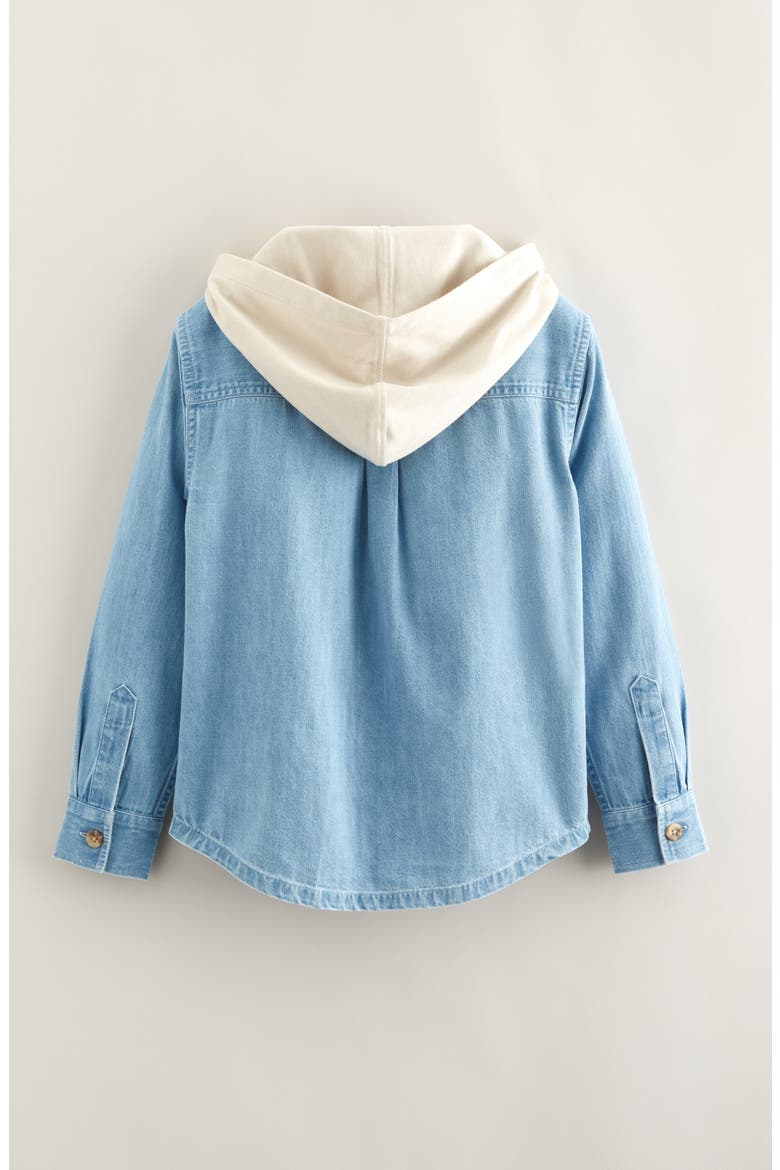 Kids' Hooded Button-Up Chambray Shirt, Alternate, color, LIGHT AQUAMARINE WASH