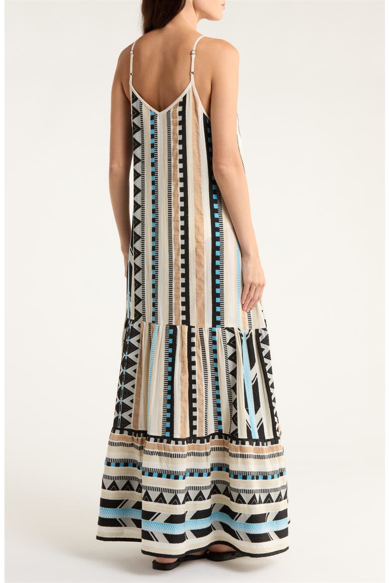 Embroidered Tiered Cotton Blend Cover-Up Maxi Dress, Alternate, color, NEUTRAL AZTEC