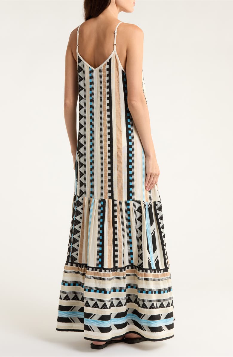 Elan Embroidered Tiered Cotton Blend Cover-Up Maxi Dress, Alternate, color, Neutral Aztec