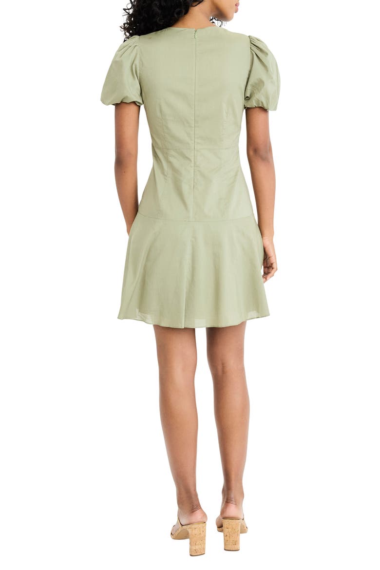 V-Neck Puff Sleeve A-Line Minidress, Alternate, color, OIL GREEN