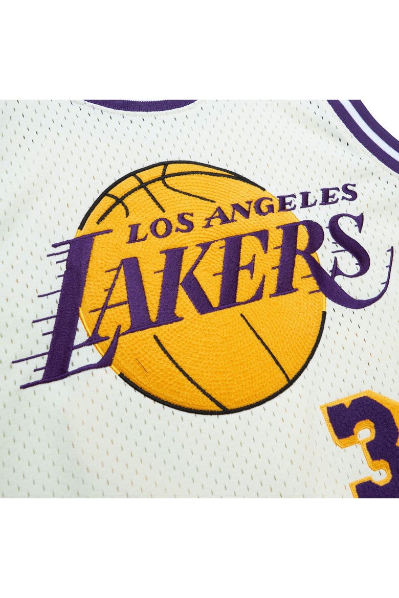 Men's Mitchell & Ness Magic Johnson Cream Los Angeles Lakers Chainstitch Swingman Jersey, Alternate, color, Cream