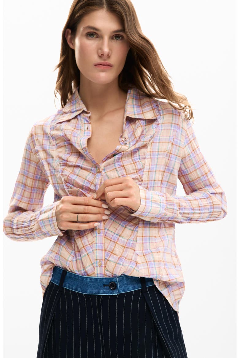 Check Print Button-Up Shirt, Alternate, color, PINK