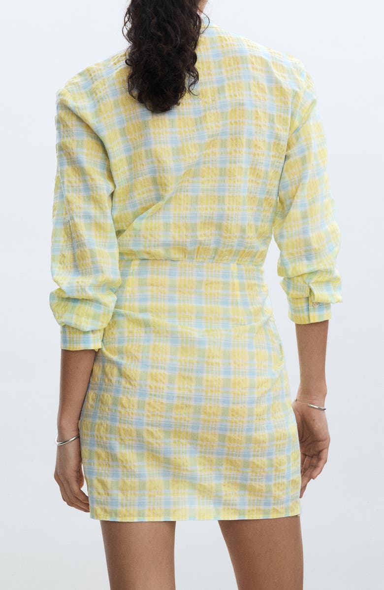 MANGO Check Tie Front Long Sleeve Shirtdress, Alternate, color, Pastel Yellow