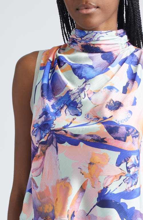 Derek Lam 10 Crosby Lina Floral Print Satin Mock Neck Top In Multi In Multi