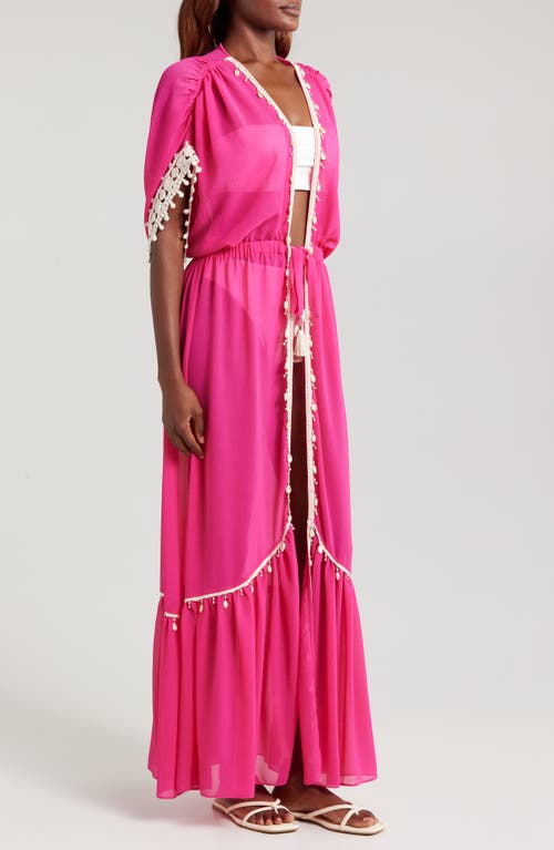 Shop Ramy Brook Nikolai Shell Trim Maxi Cover-up Dress In Perfect Pink