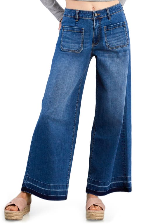Hint Of Blu Lucy Patch Pocket Wide Leg Jeans In Blue