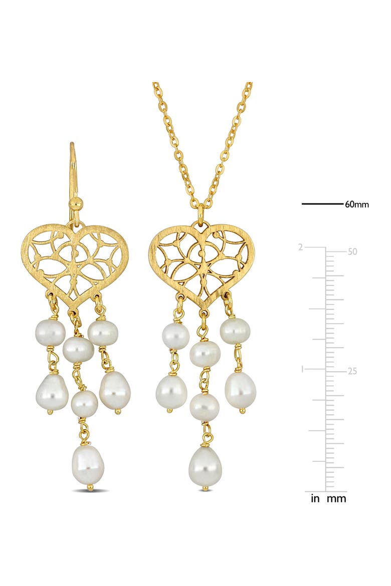 Cultured Freshwater Pearl Pendant Necklace & Drop Earrings, Alternate, color, GOLD