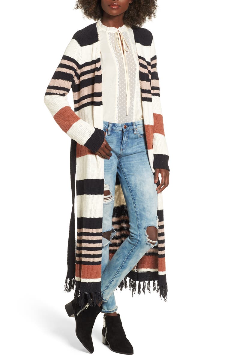 MOON RIVER Belted Stripe Knit Duster, Main, color, 