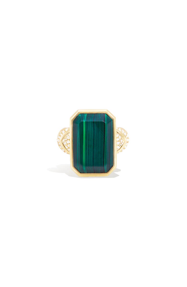 Campbell + Charlotte Spark Chevron Emerald Cut Cocktail Ring, Alternate, color, Malachite & Diamond-Gold