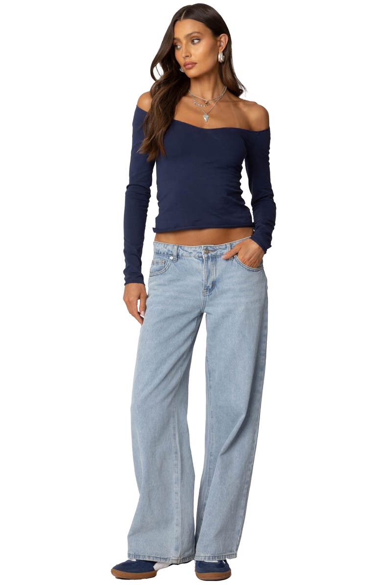 EDIKTED Nattie Off the Shoulder Long Sleeve Top, Alternate, color, Navy