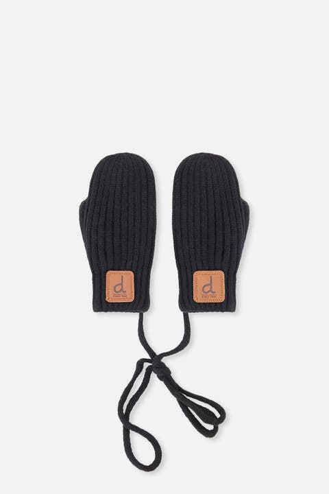 Knit Ribbed Connecting String Mittens