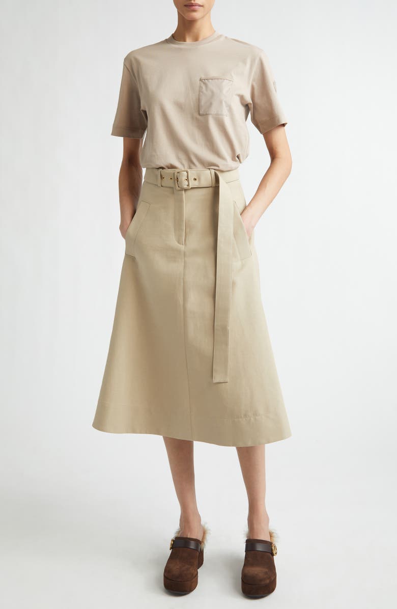 Moncler Belted A-Line Skirt, Alternate, color, Light Mud