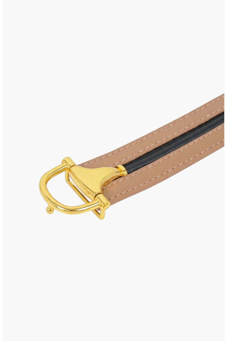 Leather Belt with D Buckle and Contrast Edge Detail, Alternate, color, Brown