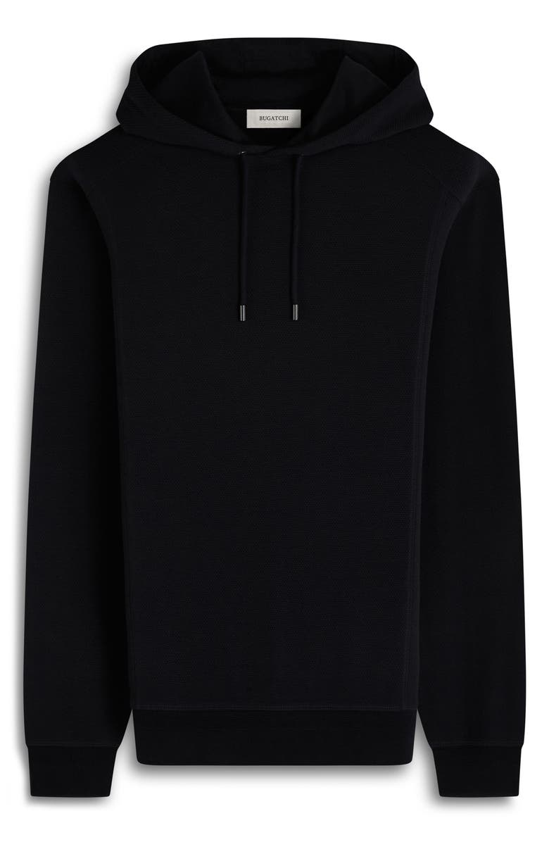 Bugatchi Textured Piqué Hoodie, Alternate, color, Black