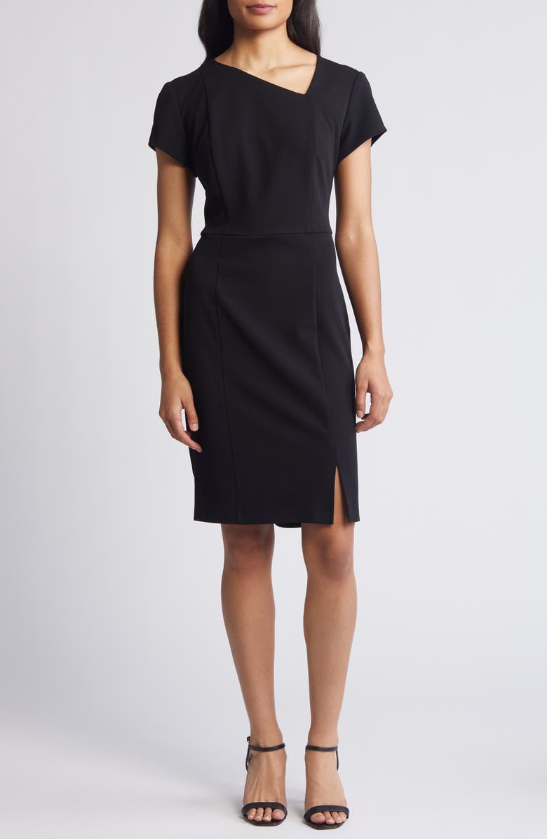 Connected Apparel Asymmetric Neck Scuba Sheath Dress, Main, color, 