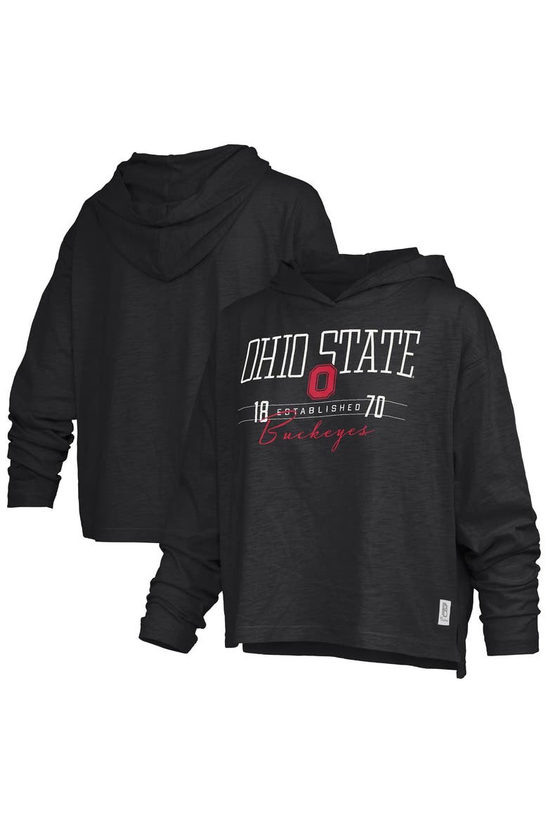 Women's Pressbox  Black Ohio State Buckeyes Castillo Slub Waist Length Long Sleeve Hooded T-Shirt, Main, color, Black
