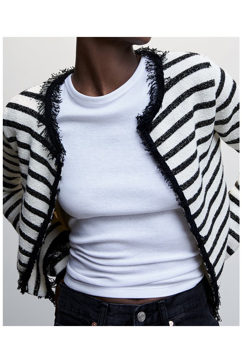 Metallic Stripe Frayed Hem Cardigan, Alternate, color, OFF WHITE
