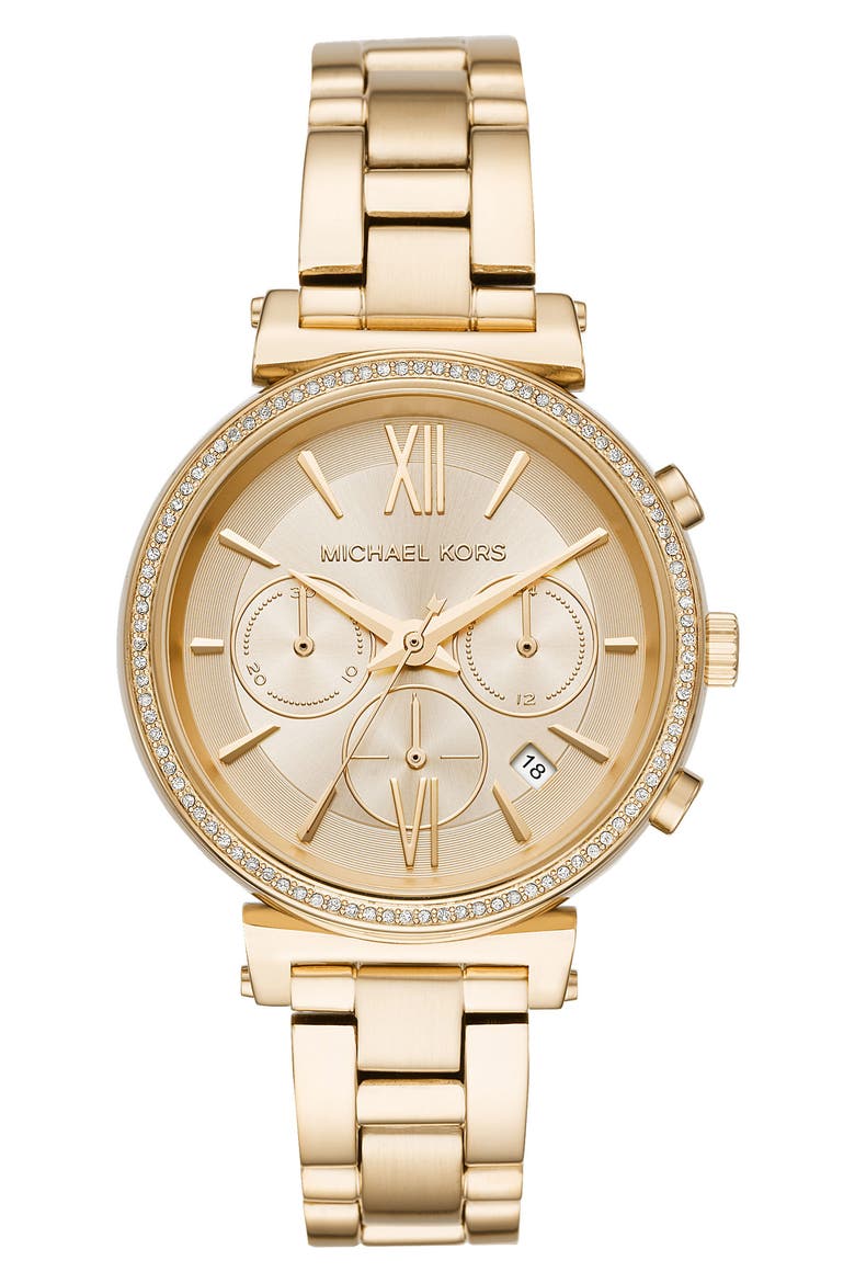 Sofie Chronograph Bracelet Watch, 39mm, Main, color, GOLD
