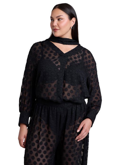 Sheer Polka Dot Blouse With Neck Tie (plus)