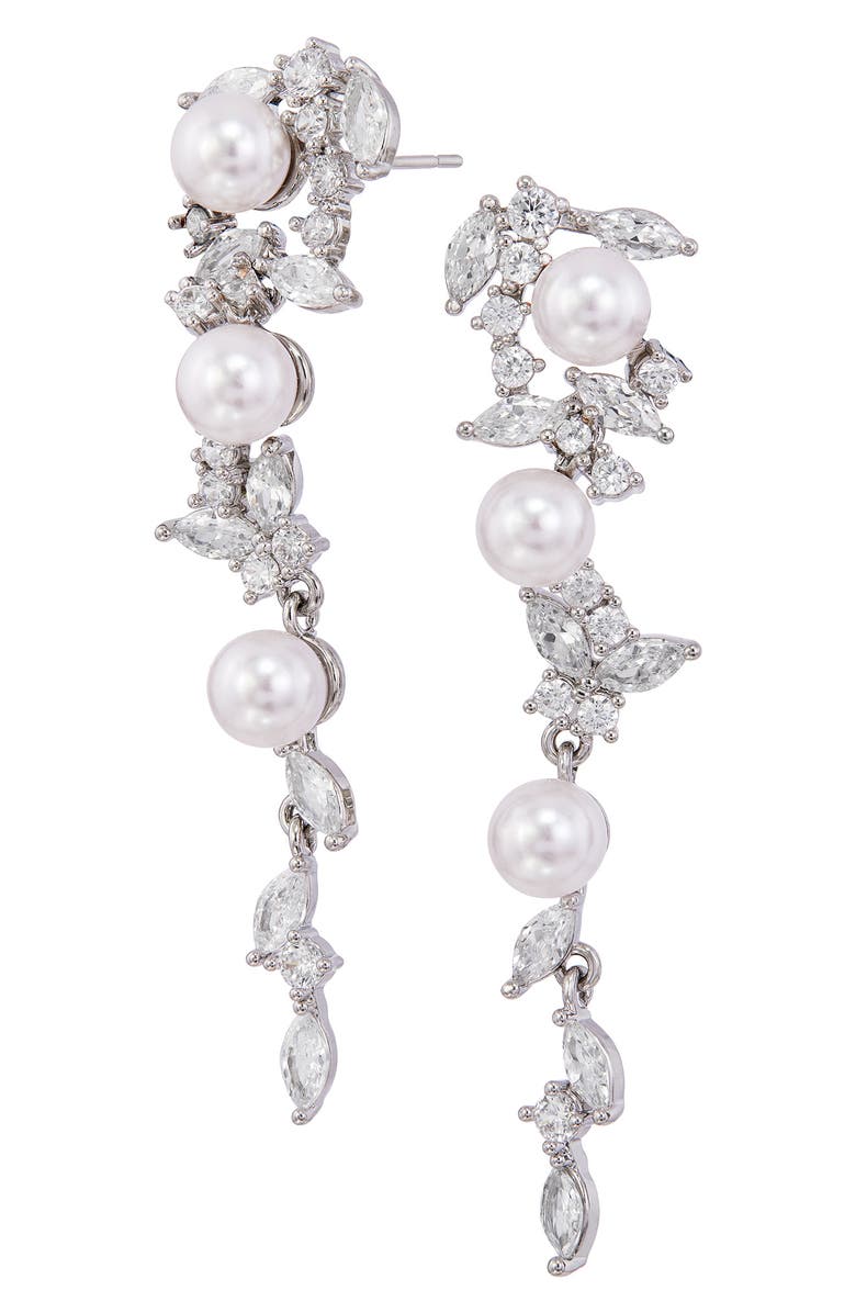 SAVVY CIE JEWELS Cubic Zirconia & Faux Pearl Cascade Earrings, Main, color, Silver