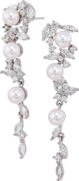 SAVVY CIE JEWELS Cubic Zirconia & Faux Pearl Cascade Earrings