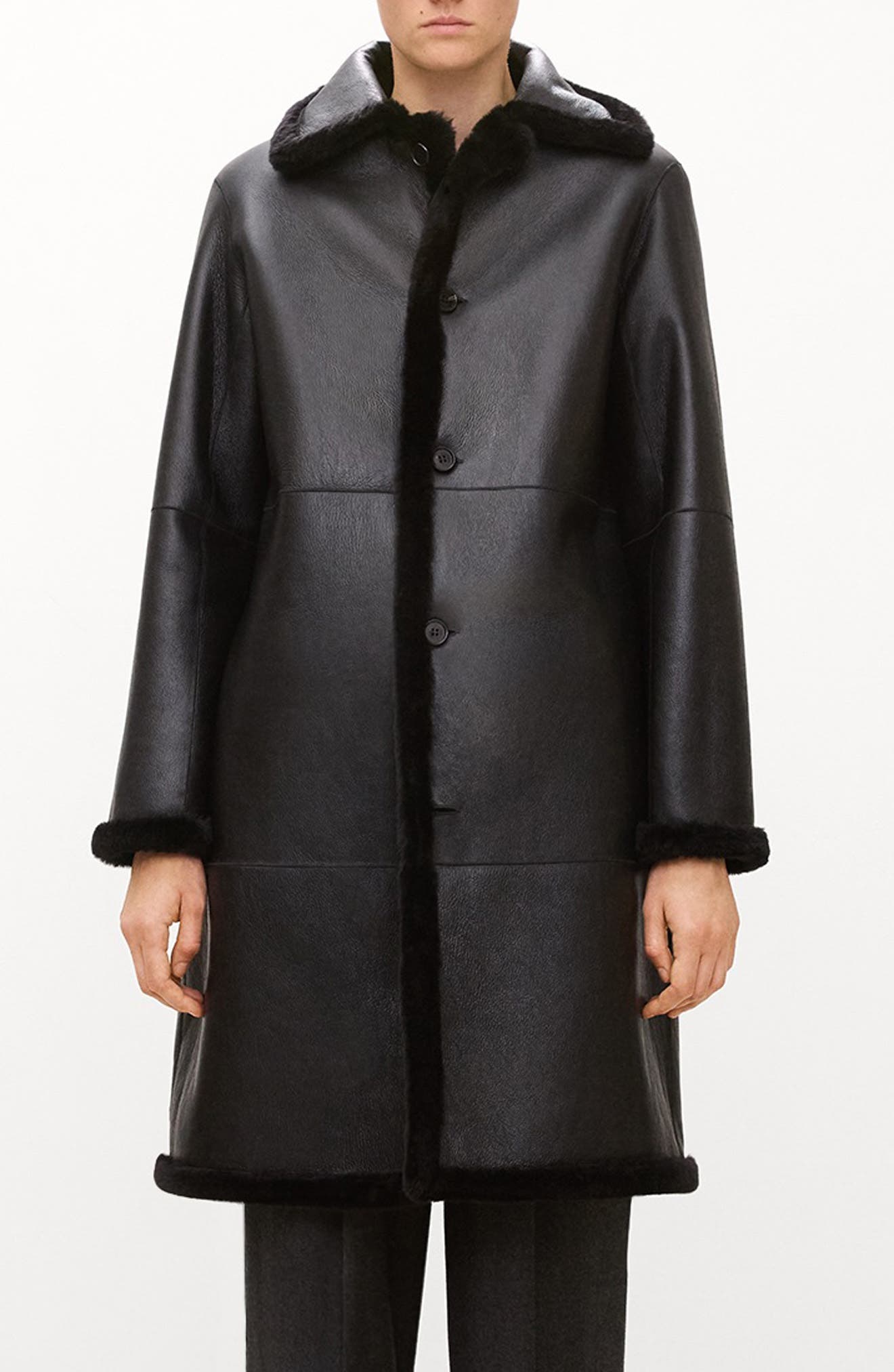Theory Genuine Shearling Trench Coat In Black - 001