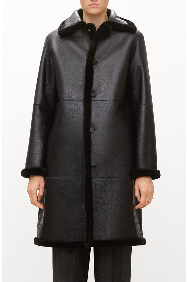 Genuine Shearling Trench Coat, Main, color, BLACK - 001