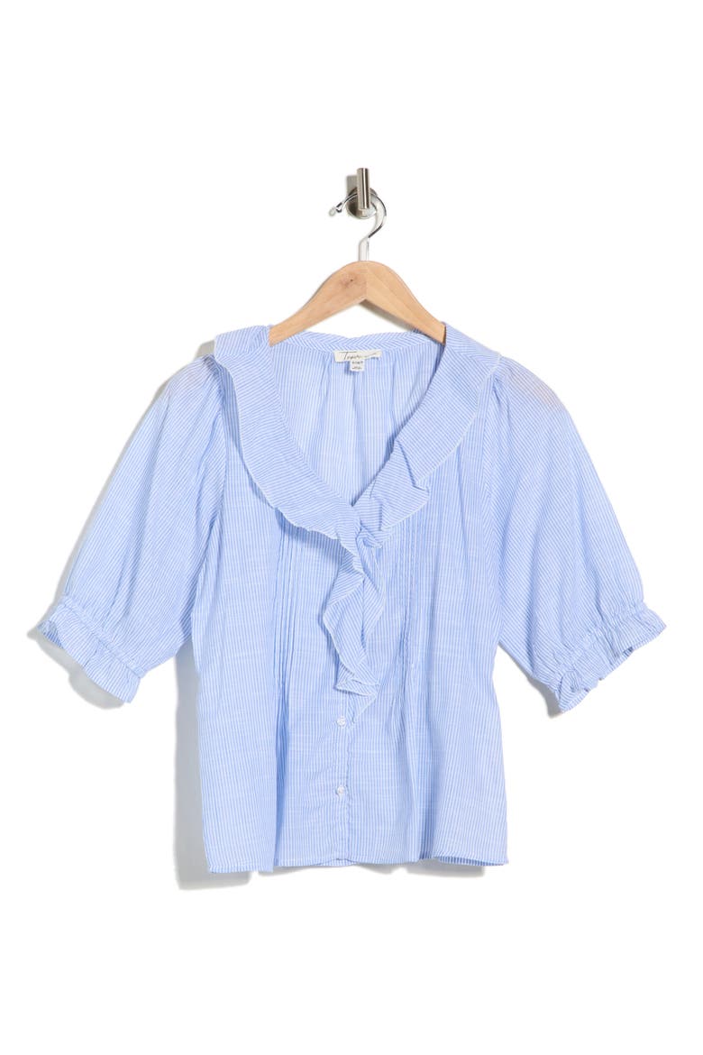 Ruffled Button-Up Shirt, Alternate, color, LIKE DENIM