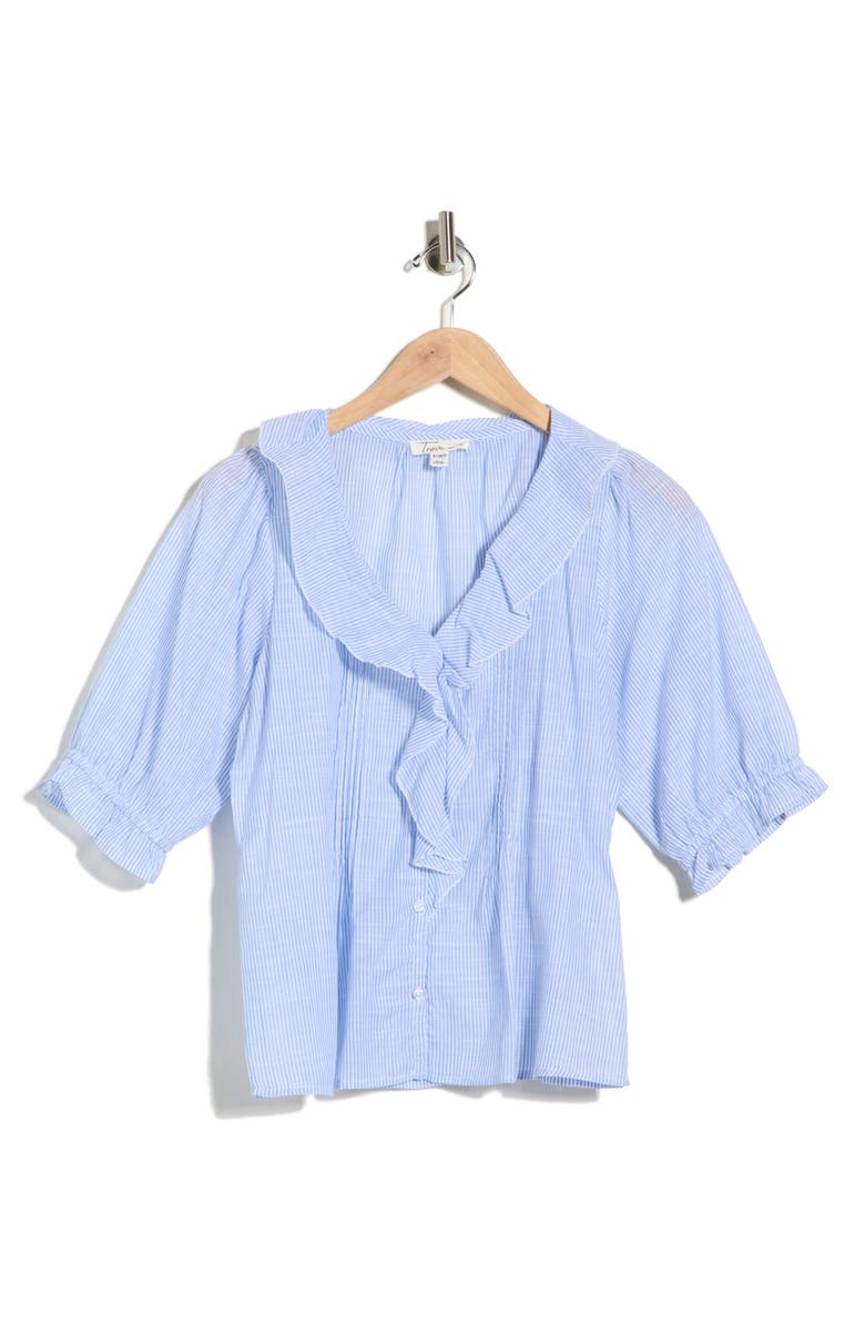 Trove New York Ruffled Button-Up Shirt, Main, color, Like Denim