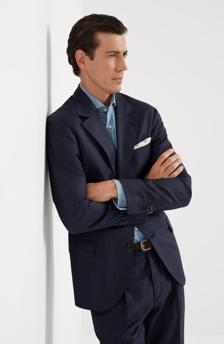 Brunello Cucinelli Prince of wales blazer, Alternate, color, Blue
