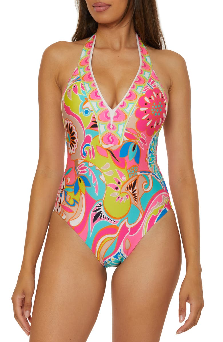 Trina Turk Plunge One-Piece Swimsuit, Main, color, 