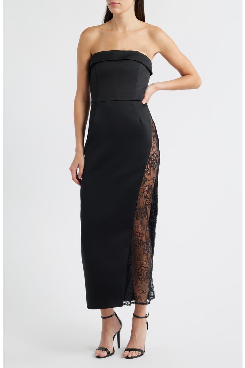 Nourisse Lace Inset Strapless Gown, Main, color, BLACK