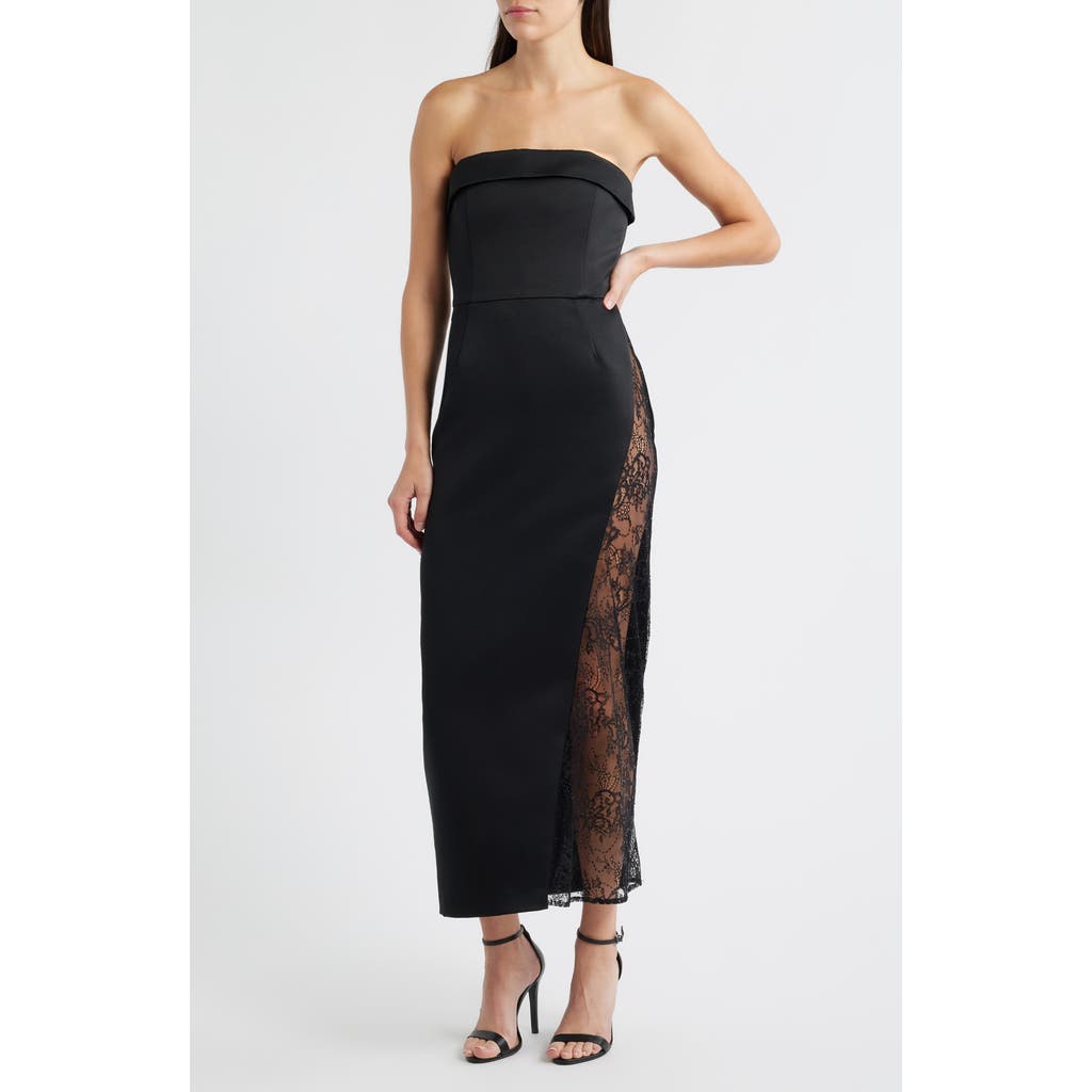 Delfi Collective Nourisse Lace Inset Strapless Gown In Black