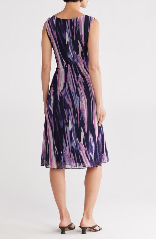 Connected Apparel Mesh A-line Midi Dress In Navy/mauve