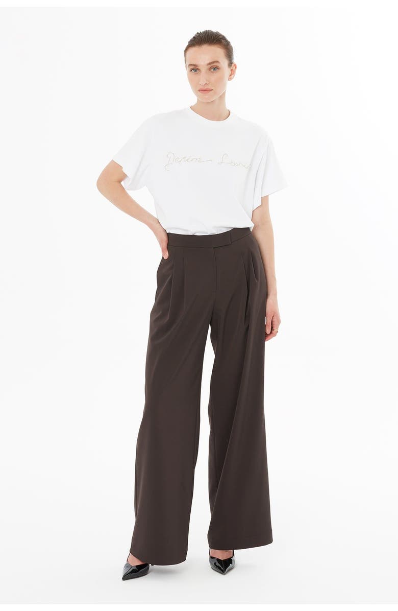 Gizia Front Pleated Wide Leg Trousers Brown, Main, color, Brown
