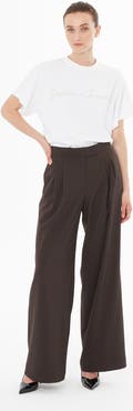 Gizia Front Pleated Brown Tailored Wide-Leg Trousers